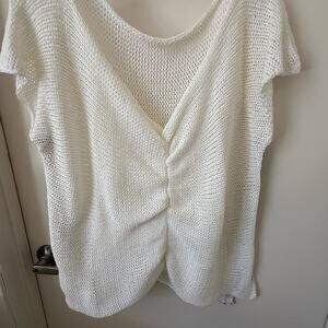 Vintage Santiago Sz M Knits Hand Loomed White Airy Knit Blouse California Casual